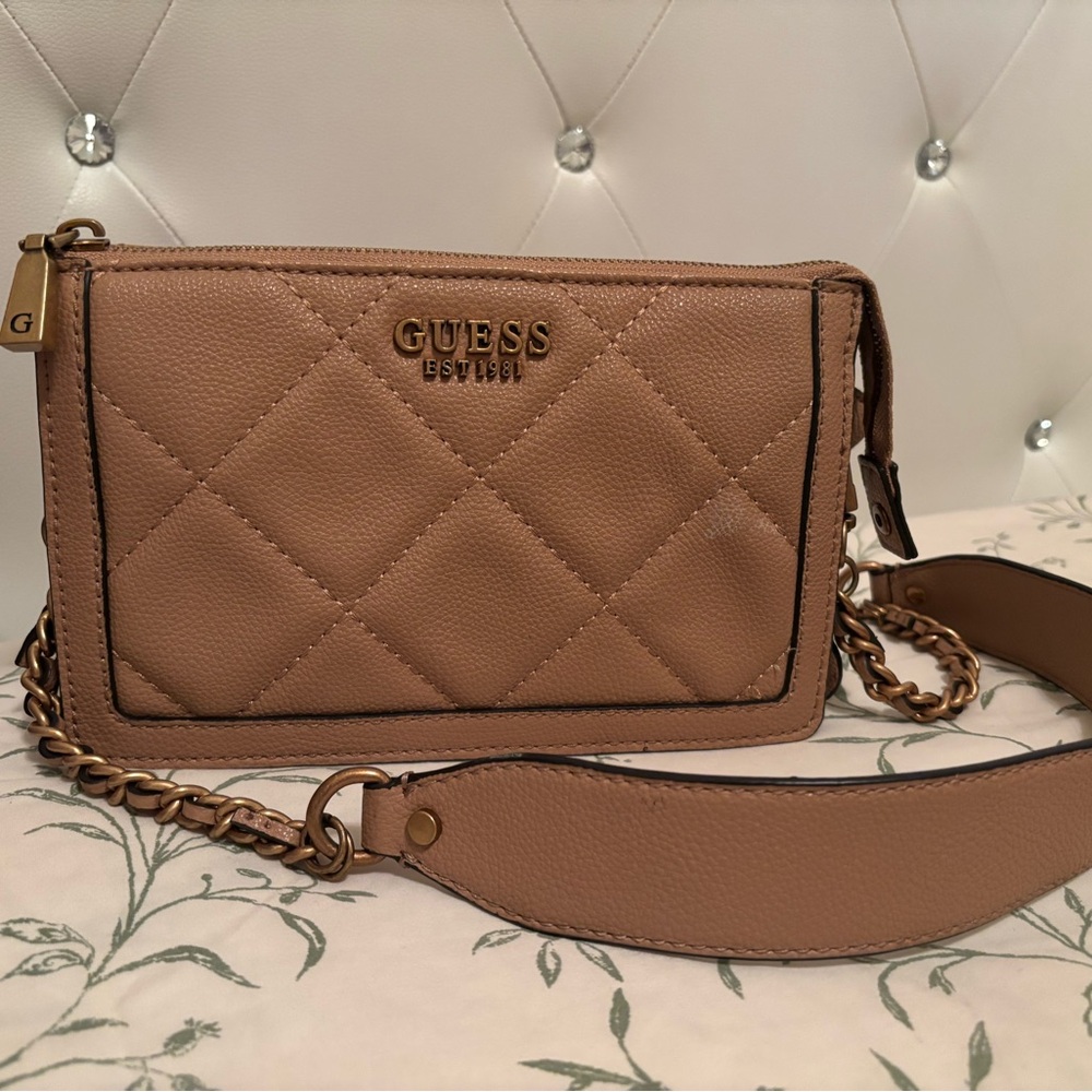 Guess Brown Quilted Crossbody Bag